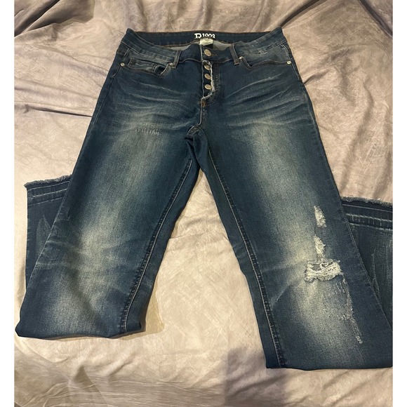 R1893 Denim - R1893 Womens Distressed Skinny Jeans Dark Wash Button Fly Frayed Hem Size 10
